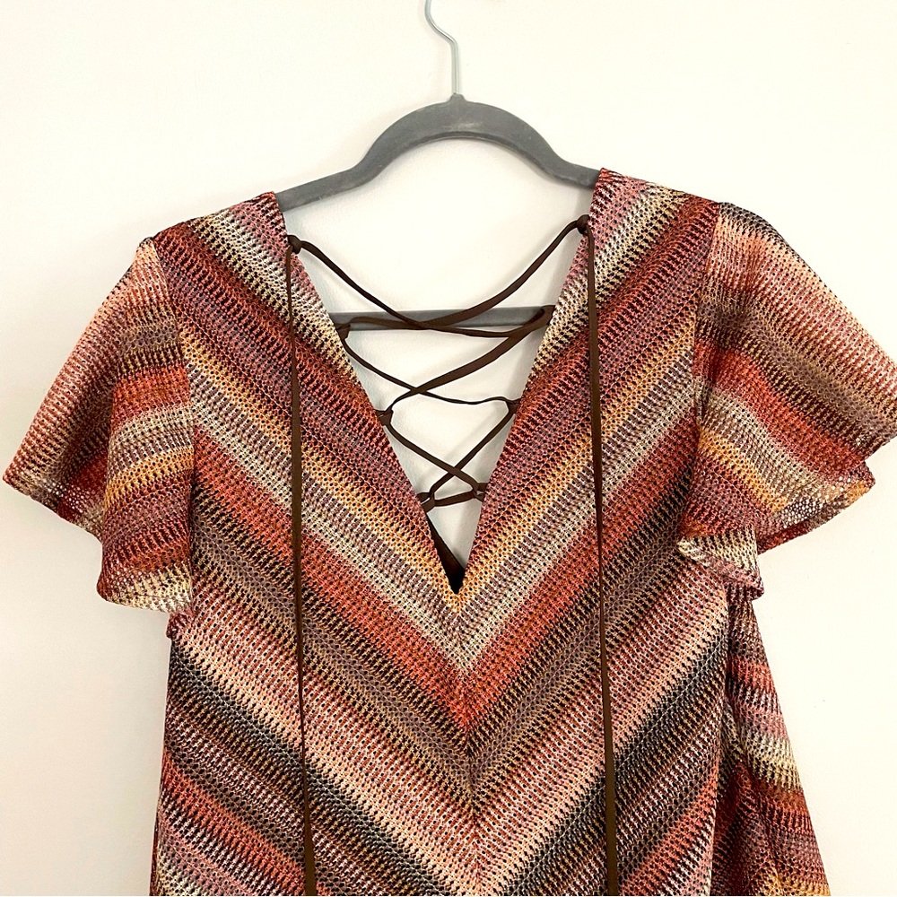 Bcbgeneration Mini Dress Multi Colored Small V Ne… - image 3